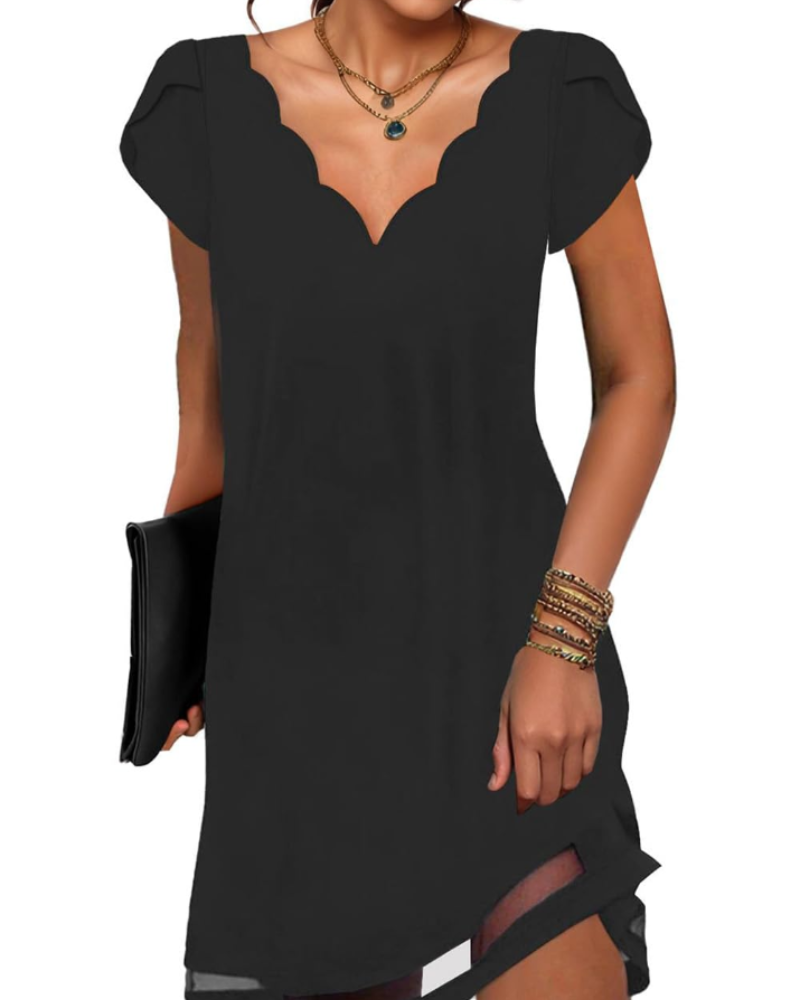 Robe tunique à col en V pour femme Brooke – Mini-robe décontractée à manches courtes et ourlet fluide