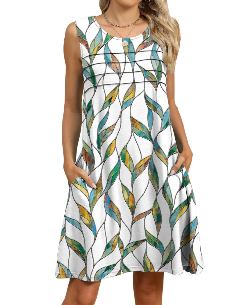 Camila Women's Floral Midi Dress – Sleeveless A-Line Dress with Pockets