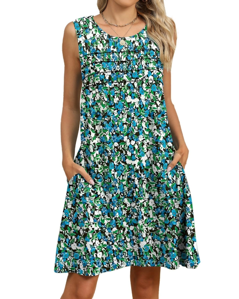 Camila Women's Floral Midi Dress – Sleeveless A-Line Dress with Pockets