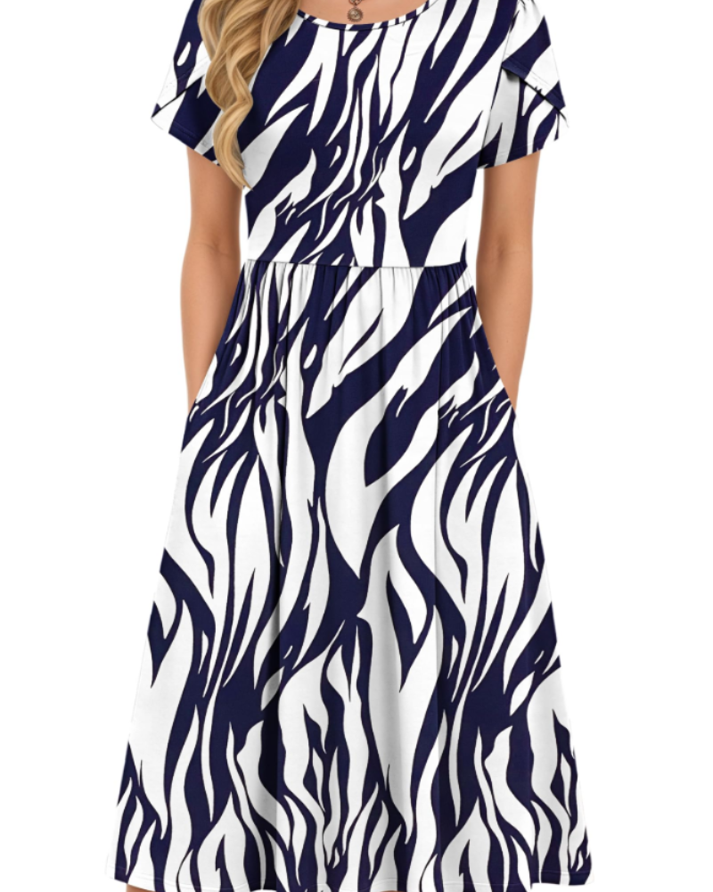 Sofia Women's Midi Summer Dress – A-Line Elastic Waist Dress with Petal Sleeves & Pockets