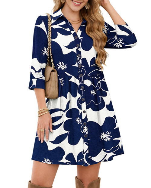 Vestido camisero de mujer Avery – Vestido midi con botones, escote en V, cintura imperio y bolsillos