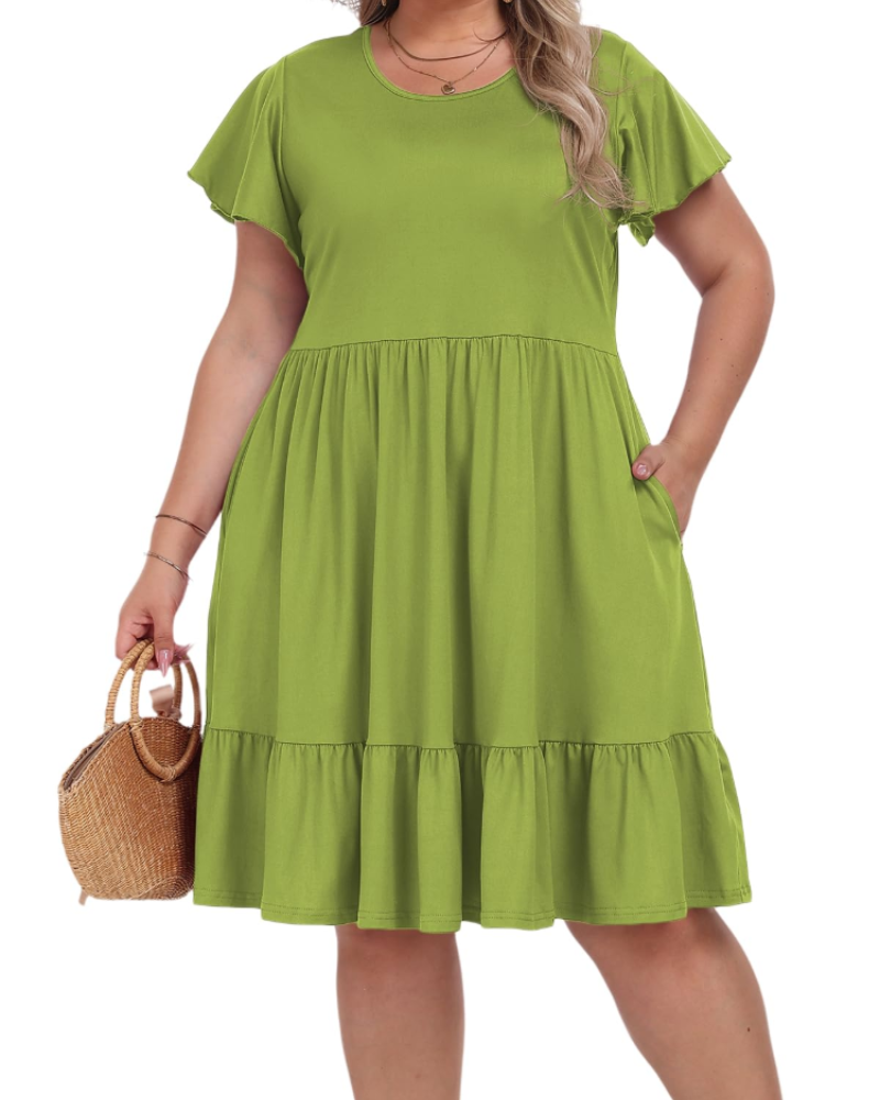 Vivian Women's Plus Size Midi Dress – High Waist A-Line Dress with Pockets
