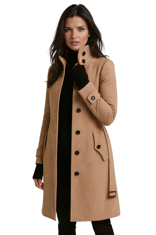 Sandy Trench Coat Women | Elegant Slim Fit, High Collar Winter Coat 0
