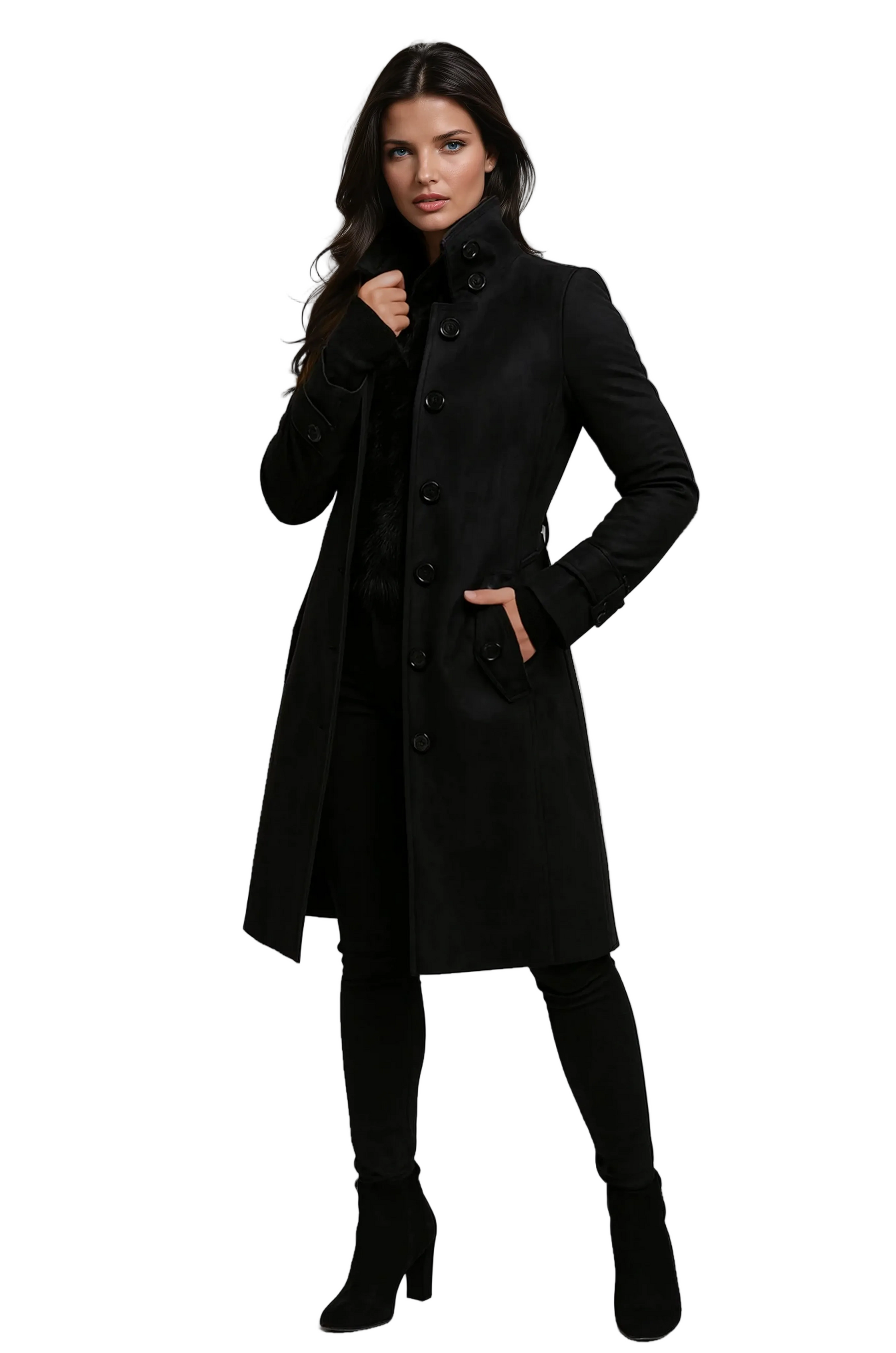 Sandy Trench Coat Women | Elegant Slim Fit, High Collar Winter Coat 1