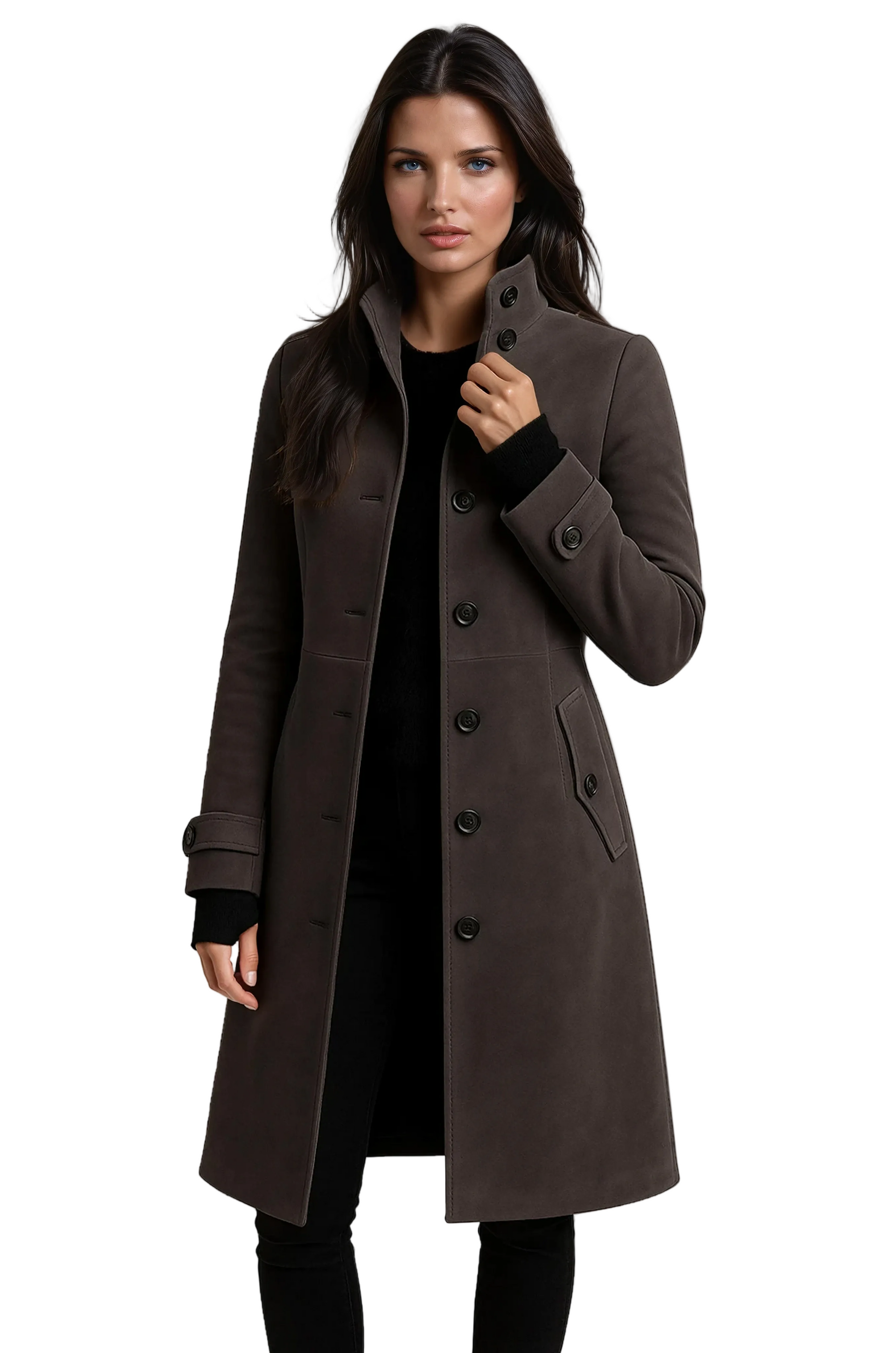Sandy Trench Coat Women | Elegant Slim Fit, High Collar Winter Coat 3