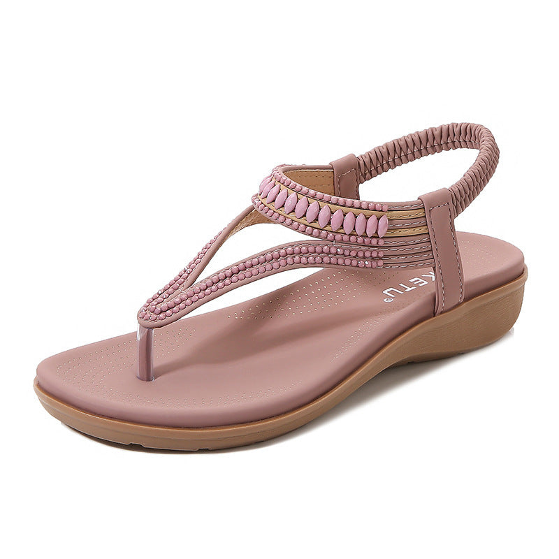 Sari Women's Sandals | Elastic Band, Beaded Design 4