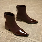 Bottines en daim pour femme Gracia – Bottines antidérapantes à talon carré avec détails vernis