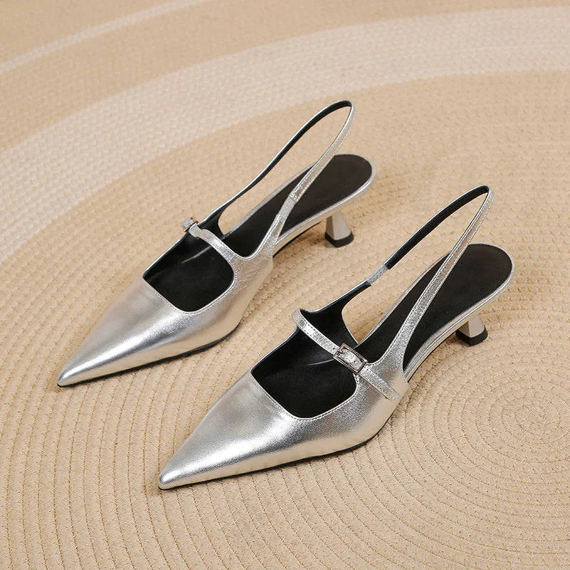 Sera Slingback Heels | Elegant Pointed Toe Design, Low Kitten Heel 2
