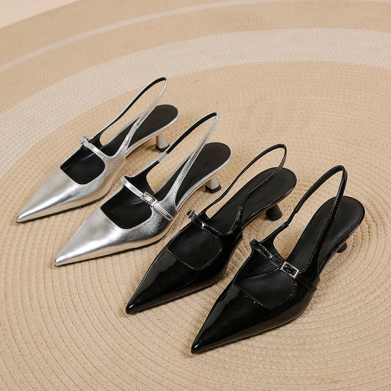 Sera Slingback Heels | Elegant Pointed Toe Design, Low Kitten Heel 5