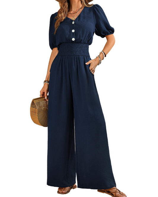 Sera Summer Jumpsuit | Breathable Fabric, V-Neck Design 0
