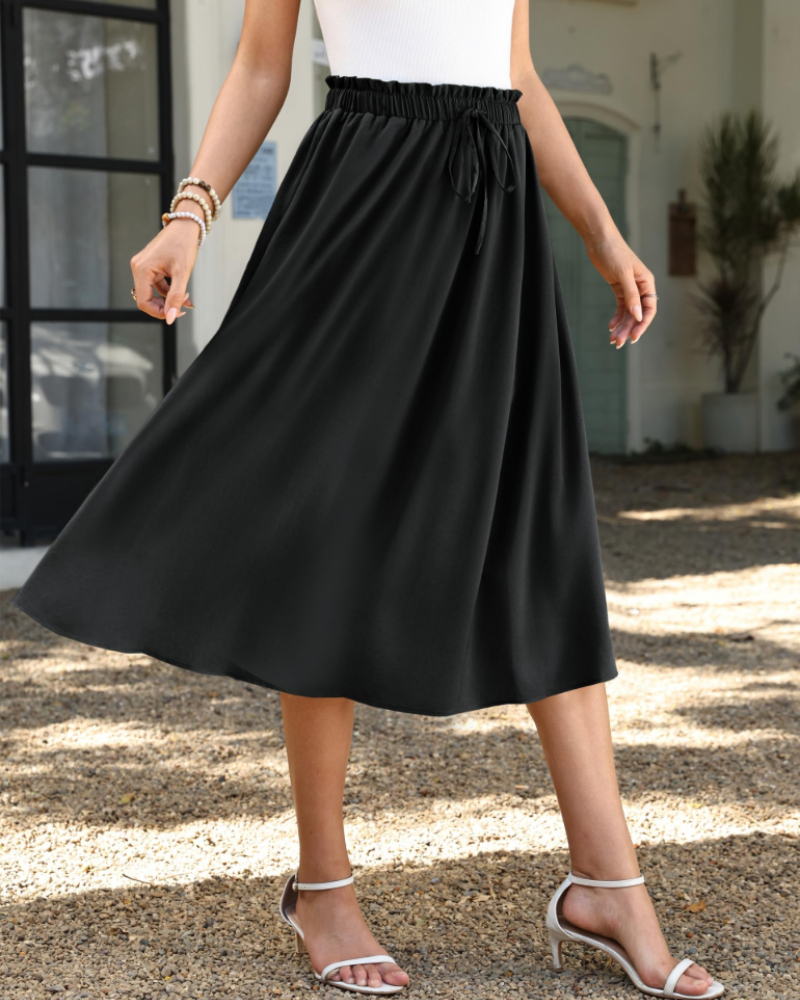 Falda maxi para mujer Claire: falda evasé de verano con cordón y cintura elástica