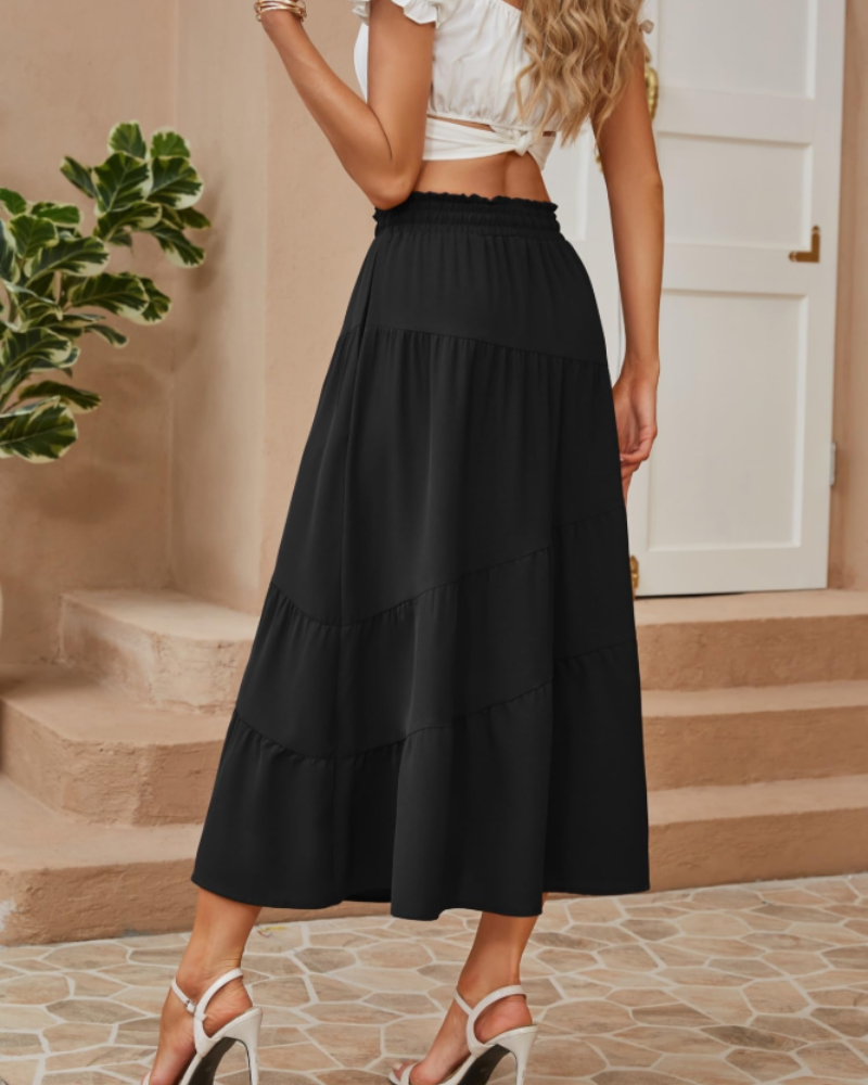 Jupe longue pour femme Scarlett – Jupe trapèze bohème à volants avec poches