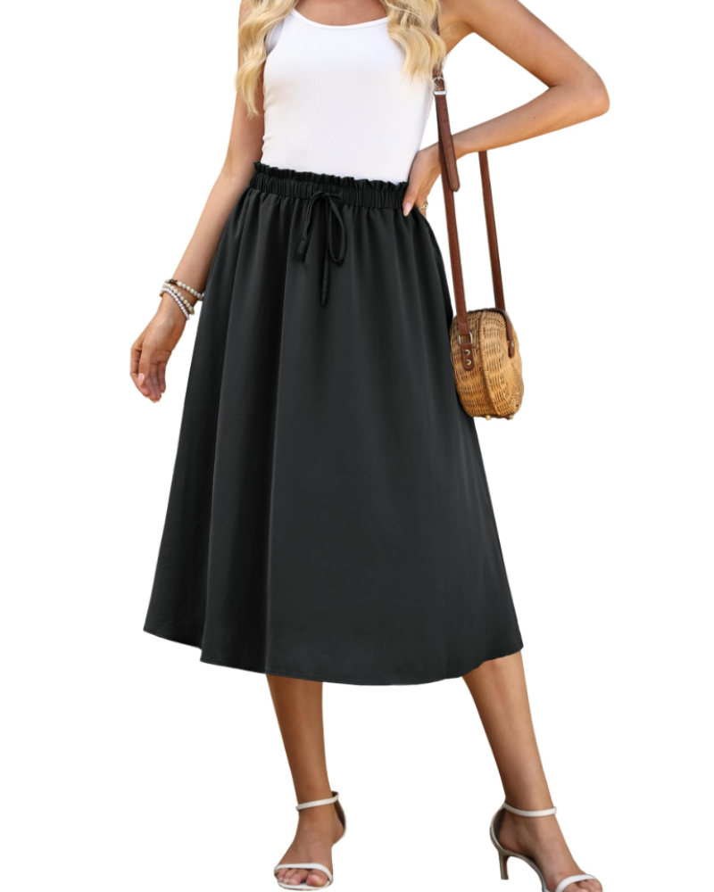 Falda maxi para mujer Claire: falda evasé de verano con cordón y cintura elástica