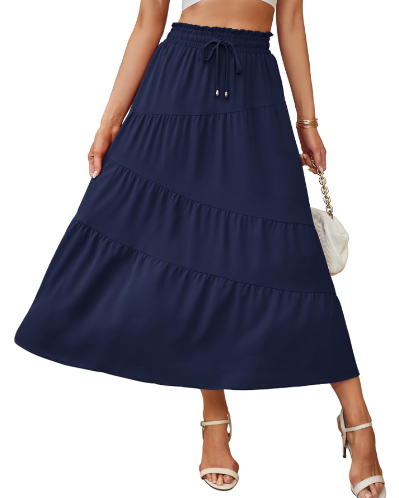 Jupe longue pour femme Scarlett – Jupe trapèze bohème à volants avec poches