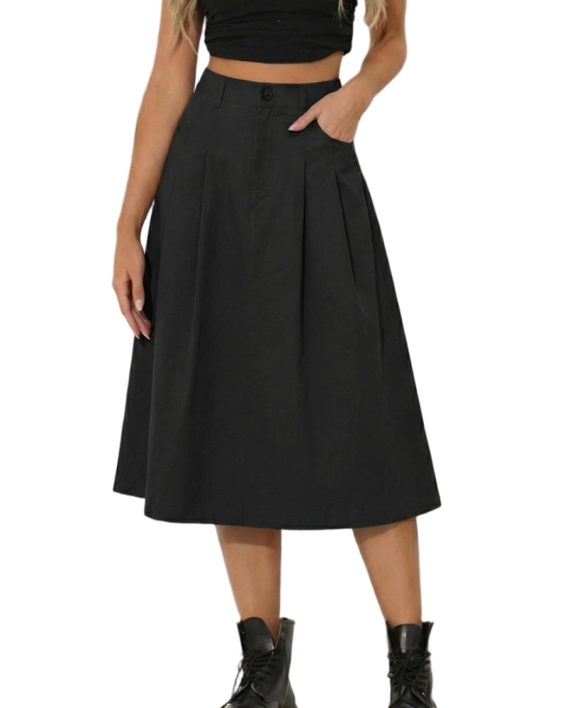 Jupe midi utilitaire pour femme Mila – Jupe boutonnée taille haute avec poches