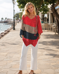Top con cuello de pico para mujer Solange – Blusa ligera, informal y elegante con bloques de color
