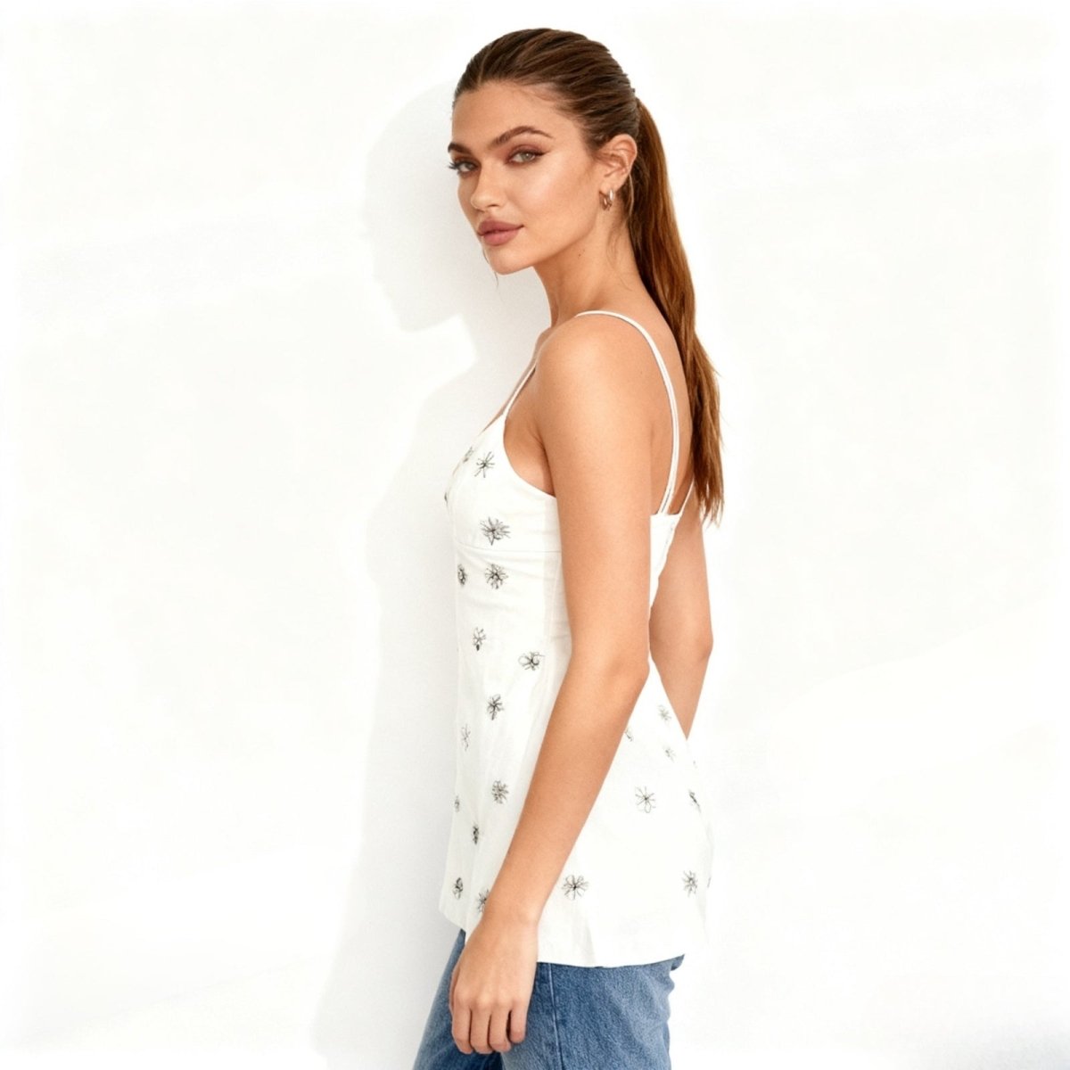Sparklie White Tank Top | Crystal Embellished, Adjustable Straps 1