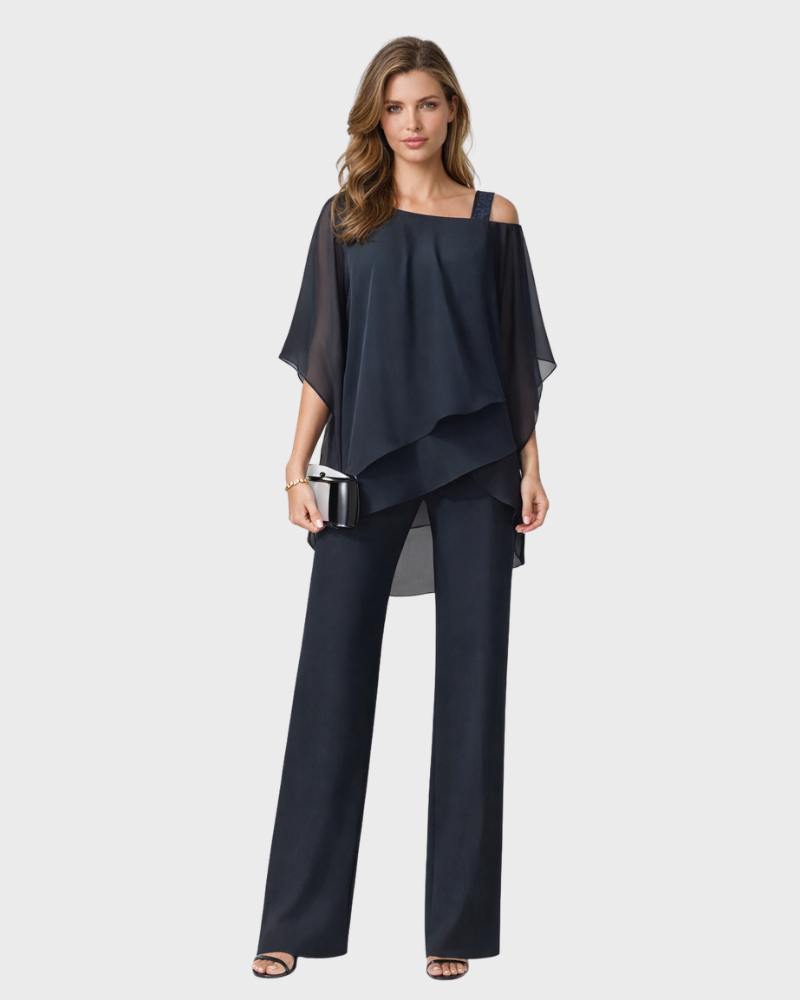 Tina Women's 2 Piece Set | Elegant Layered Design, Flowy Wide Leg Pants 1