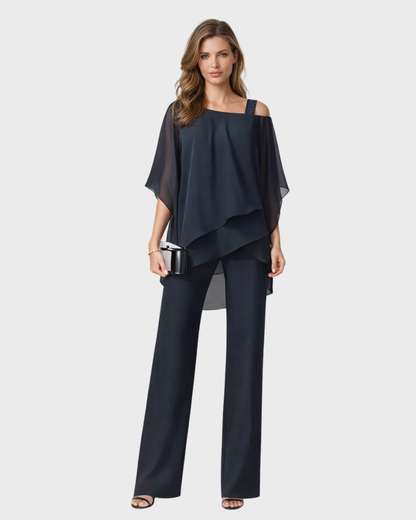 Tina Women's 2 Piece Set | Elegant Layered Design, Flowy Wide Leg Pants 1