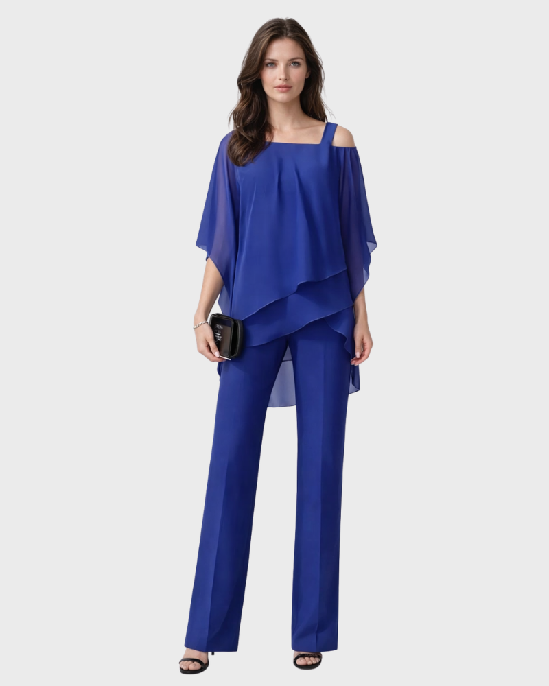 Tina Women's 2 Piece Set | Elegant Layered Design, Flowy Wide Leg Pants 2