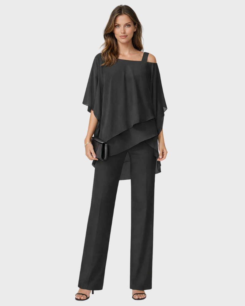 Tina Women's 2 Piece Set | Elegant Layered Design, Flowy Wide Leg Pants 3
