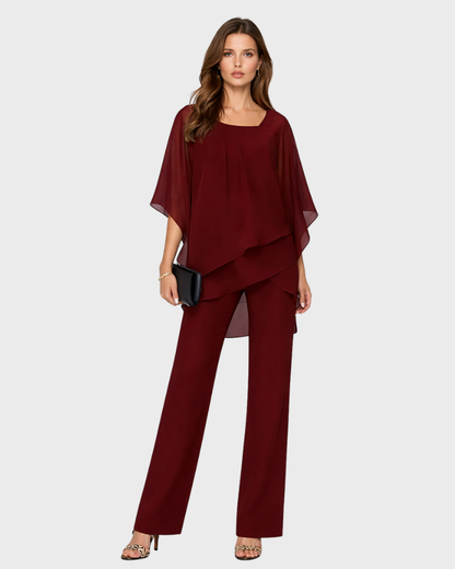 Tina Women's 2 Piece Set | Elegant Layered Design, Flowy Wide Leg Pants 4