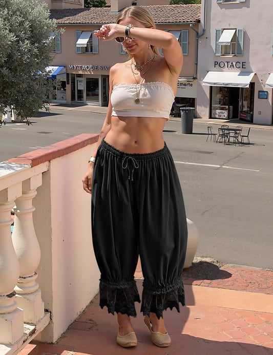 Tyla Vintage Trousers | Lace Linen Wide Leg Pants for Women 0