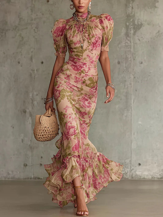 Vera Maxi Dress | Vintage Rose Print, Puff Sleeves for Summer Weddings 0