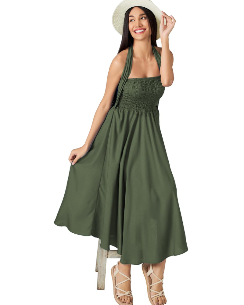 Abito da donna boho da annodare Violet – Abito lungo floreale 2-in-1 e copricostume da spiaggia
