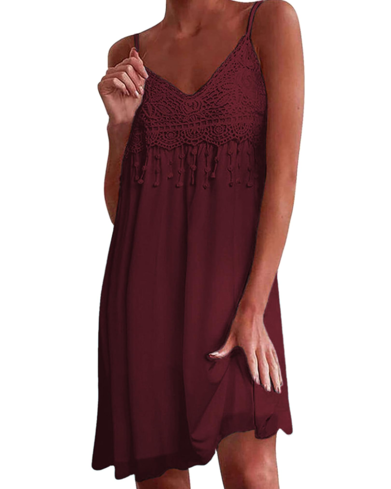 Miniabito boho da donna Willow – Abito in pizzo con scollo a V e spalline regolabili