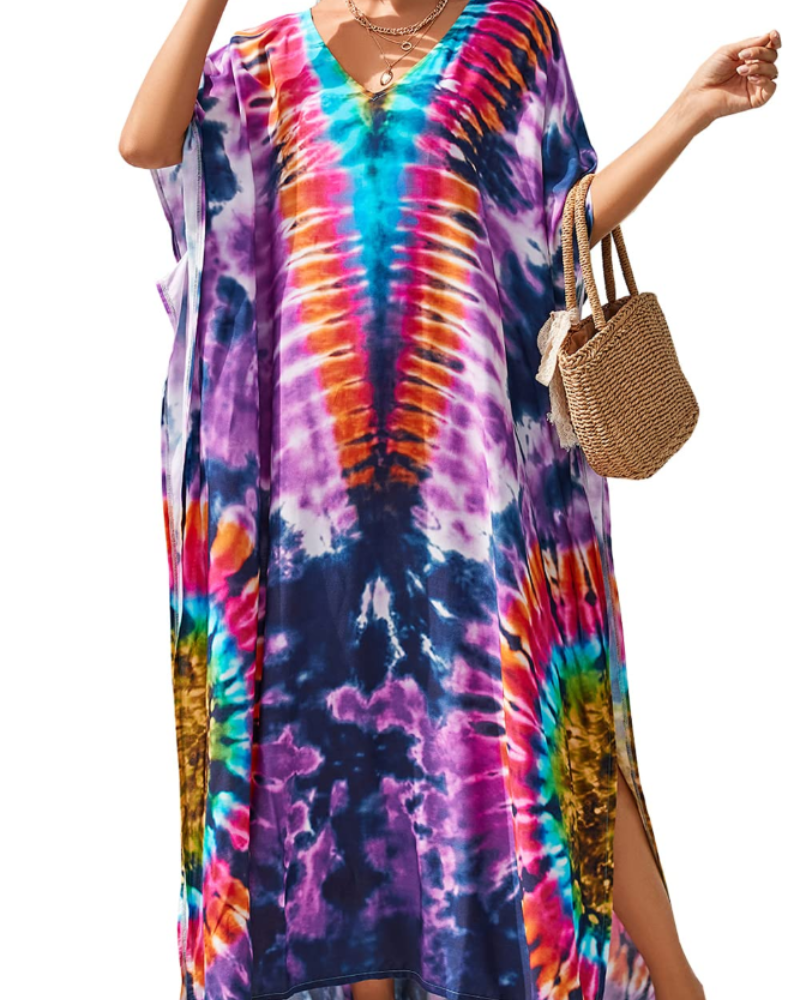 Abito kaftano boho da donna Serena – Copricostume oversize da spiaggia per soggiorni in resort