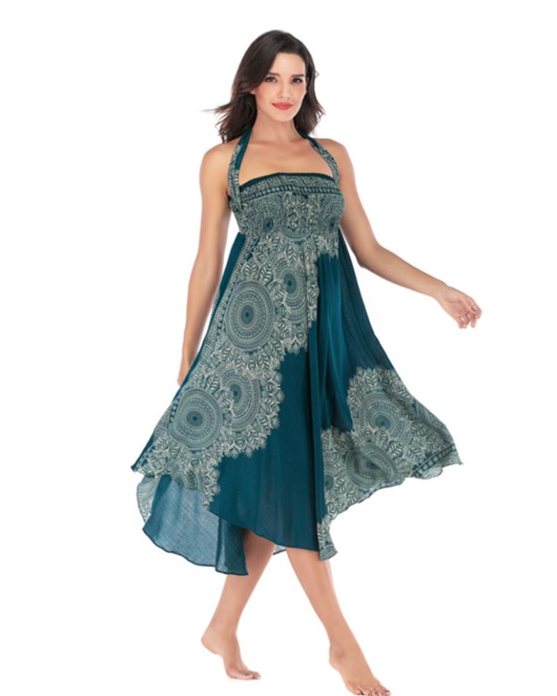 Abito da donna boho da annodare Violet – Abito lungo floreale 2-in-1 e copricostume da spiaggia