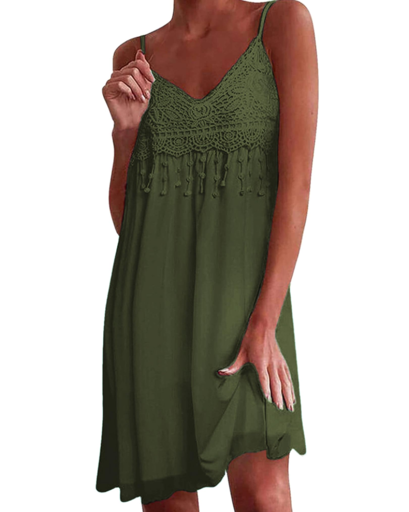 Miniabito boho da donna Willow – Abito in pizzo con scollo a V e spalline regolabili