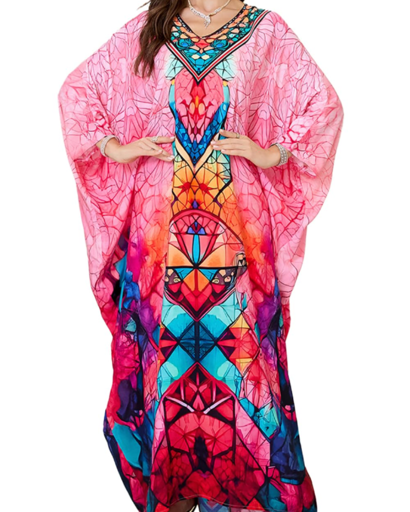 Abito kaftano boho da donna Serena – Copricostume oversize da spiaggia per soggiorni in resort