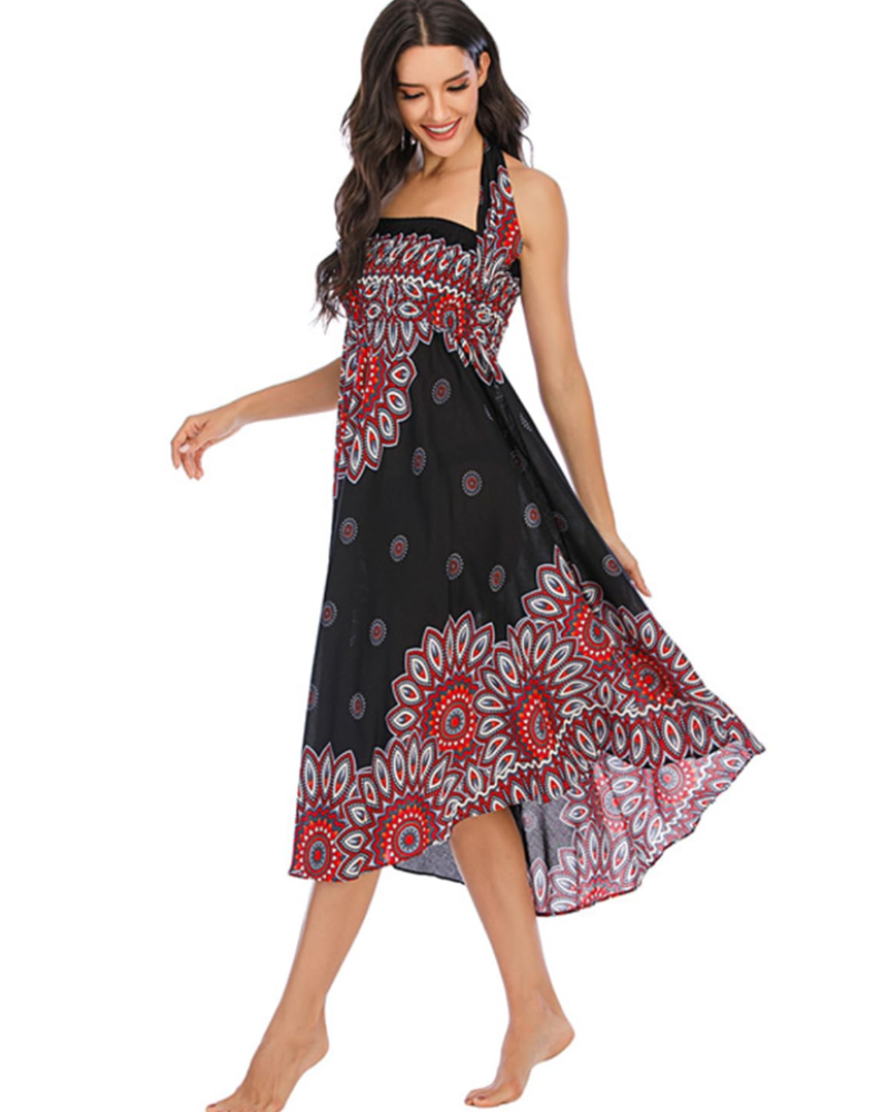 Abito da donna boho da annodare Violet – Abito lungo floreale 2-in-1 e copricostume da spiaggia