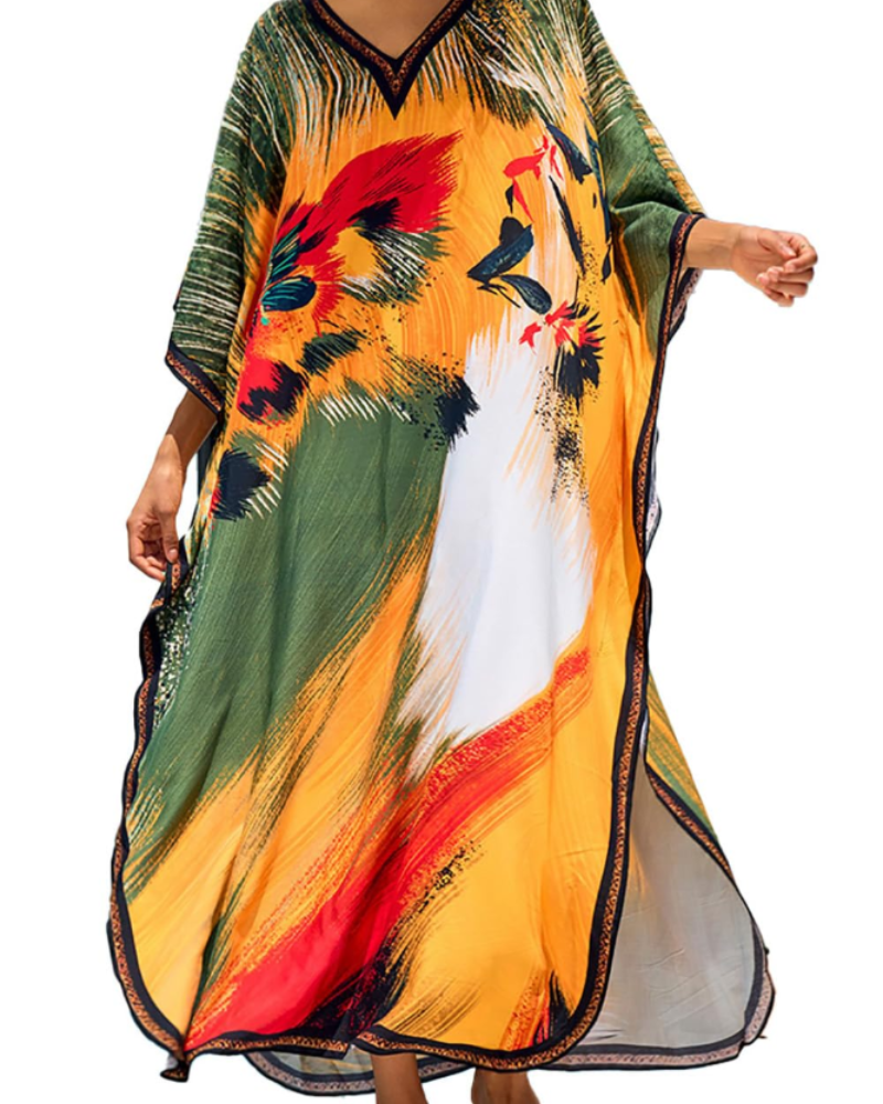 Abito kaftano boho da donna Serena – Copricostume oversize da spiaggia per soggiorni in resort