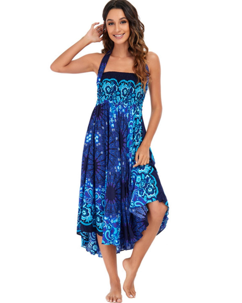Abito da donna boho da annodare Violet – Abito lungo floreale 2-in-1 e copricostume da spiaggia