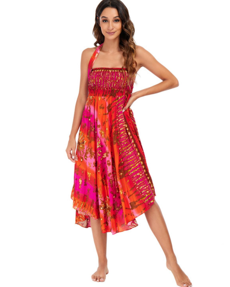 Abito da donna boho da annodare Violet – Abito lungo floreale 2-in-1 e copricostume da spiaggia