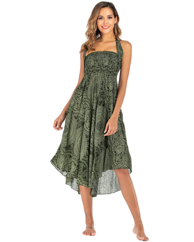 Abito da donna boho da annodare Violet – Abito lungo floreale 2-in-1 e copricostume da spiaggia