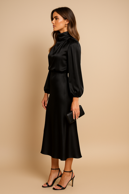 Wina Midi Dress | Elegant High Neck, Long Sleeve Evening Dress for Women 3