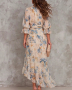 Vestido maxi para mujer Elodie – Vestido floral vintage fruncido con falda de volantes