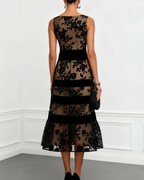 Abito da cocktail da donna Evangeline – Abito midi svasato con fiori 3D e scollo a barca