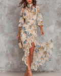 Vestido maxi para mujer Elodie – Vestido floral vintage fruncido con falda de volantes