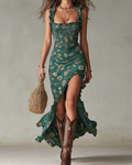 Abito lungo boho da donna Arabella – Abito svasato da infilare con ampio spacco laterale