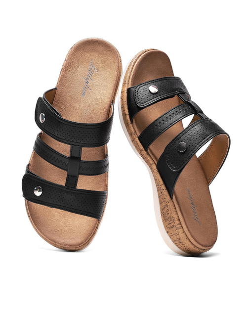 Mules transpirables para mujer Amara – Sandalias tipo slide ajustables de cuero sintético con suela antideslizante