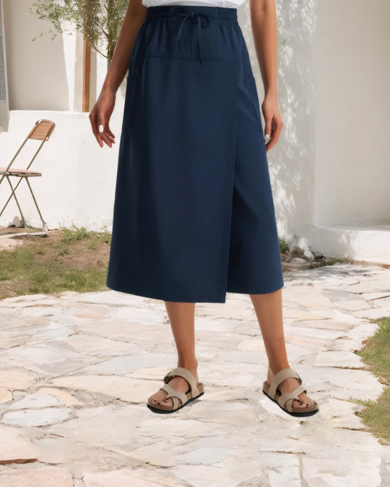 Pantalon corsaire pour femme Sophie – Pantalon extensible taille haute avec cordon de serrage et poches