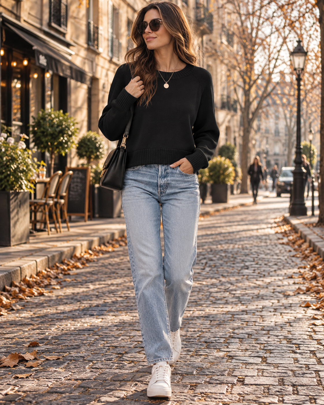Pull court pour femme Dulcie - pull décontracté en maille à col rond, manches longues et bordures côtelées