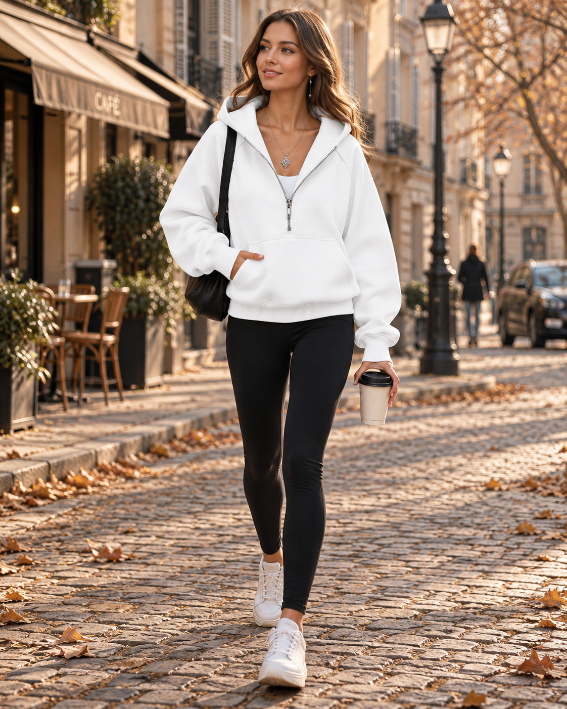 Felpa con cappuccio in pile da donna Nicolette – felpa a vestibilità comoda con mezza cerniera, maniche lunghe e tasca a marsupio