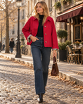 Lucienne Women’s Cropped Jacket – Plaid Lined Lapel Collar Button Front Relaxed Fit Coat