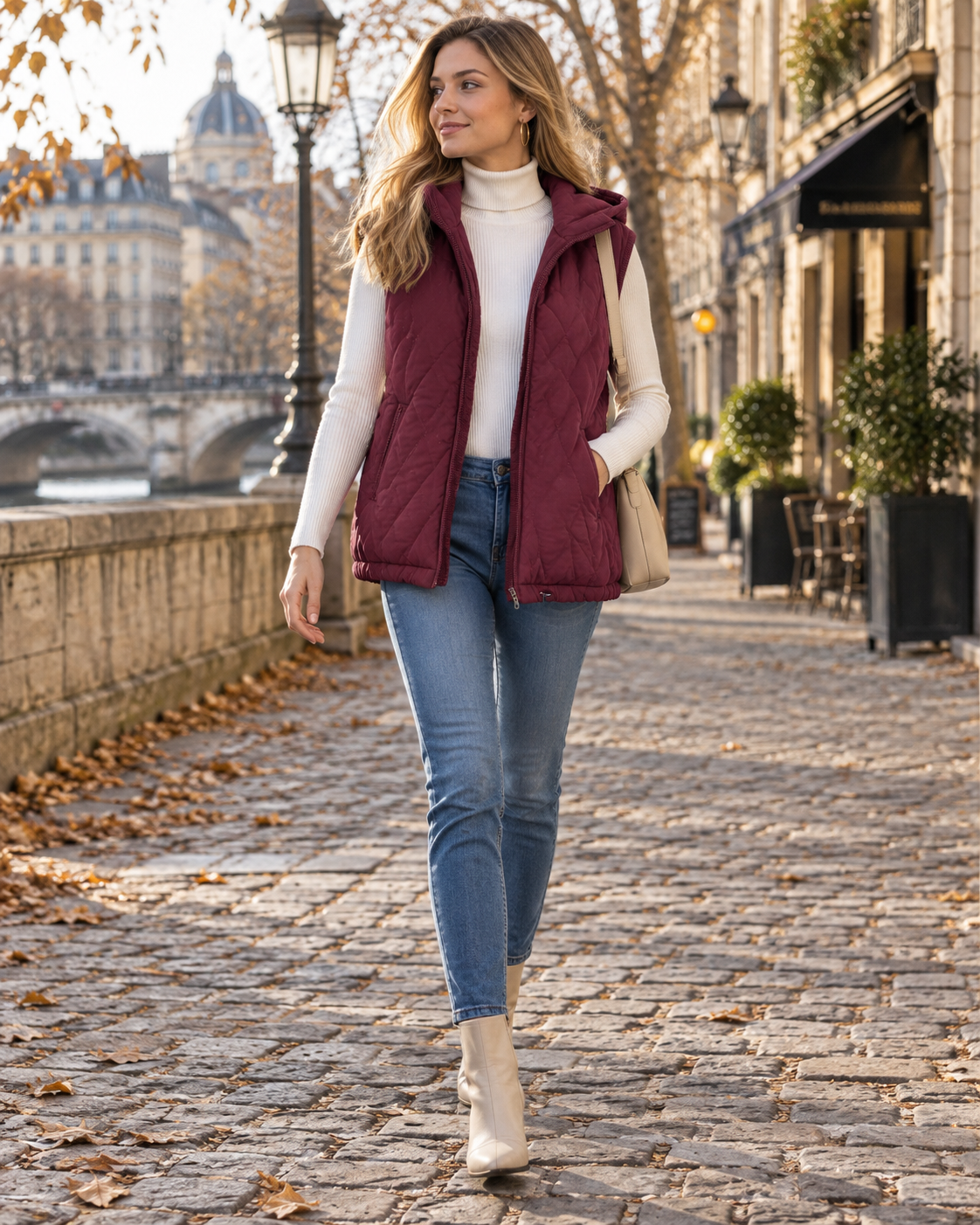 Sabine Women’s Quilted Vest – Hooded Full Zip Sleeveless Cotton Padded Gilet with Pockets